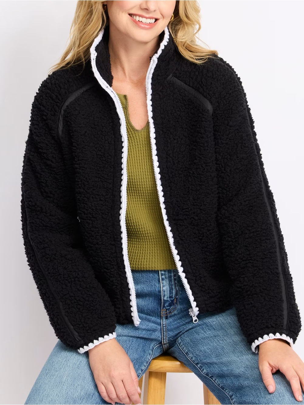 THREAD & SUPPLY Novelty Stitch Cozy Sherpa Jacket